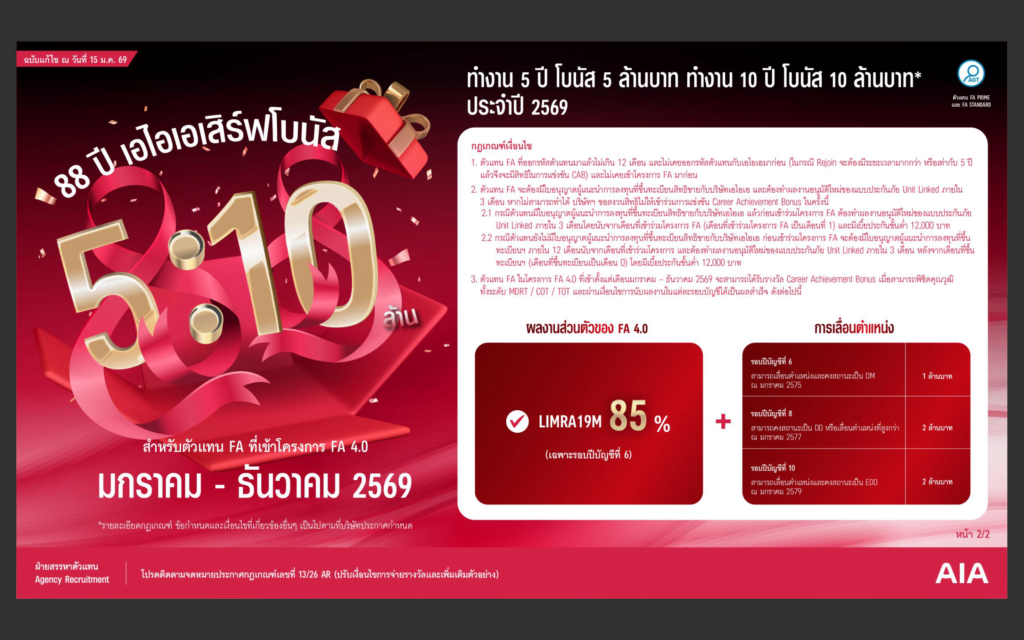FA AIA โบนัส 10 ปี 10 ล้าน